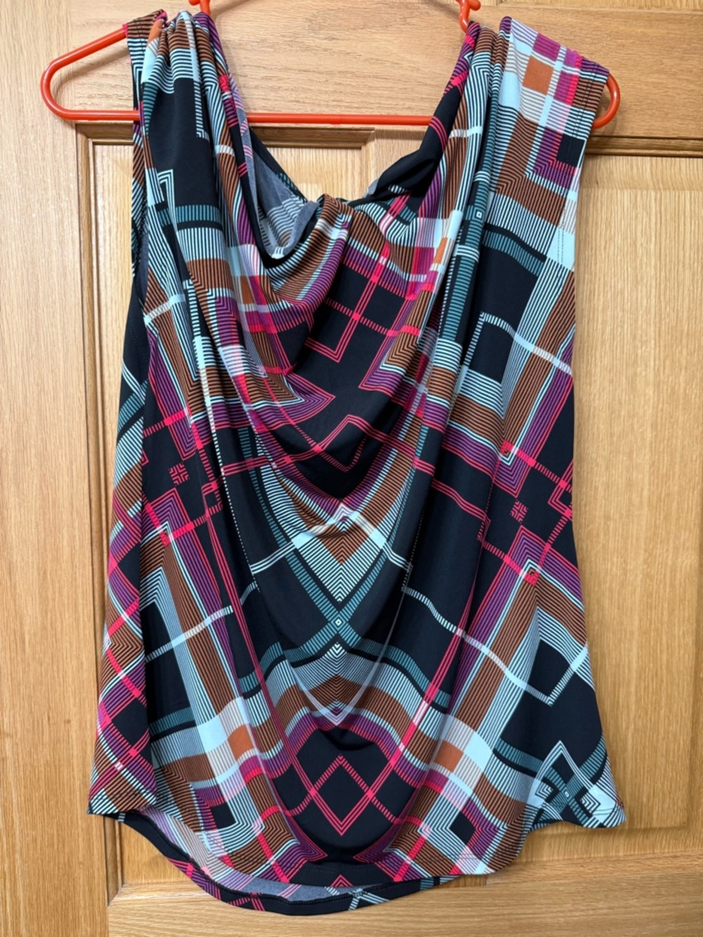 Jockey Draped Geometric Print Tank Top - Black, Pink, Light Blue, Brown